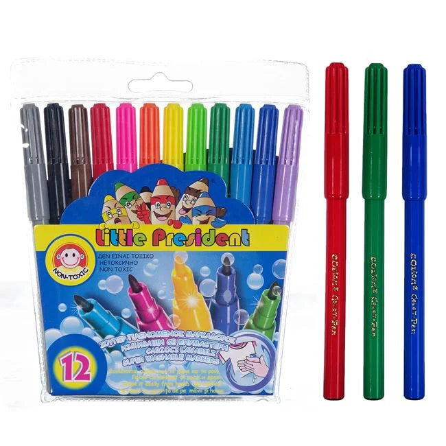 Измиващи се маркери, тънки, Little President – 12 броя